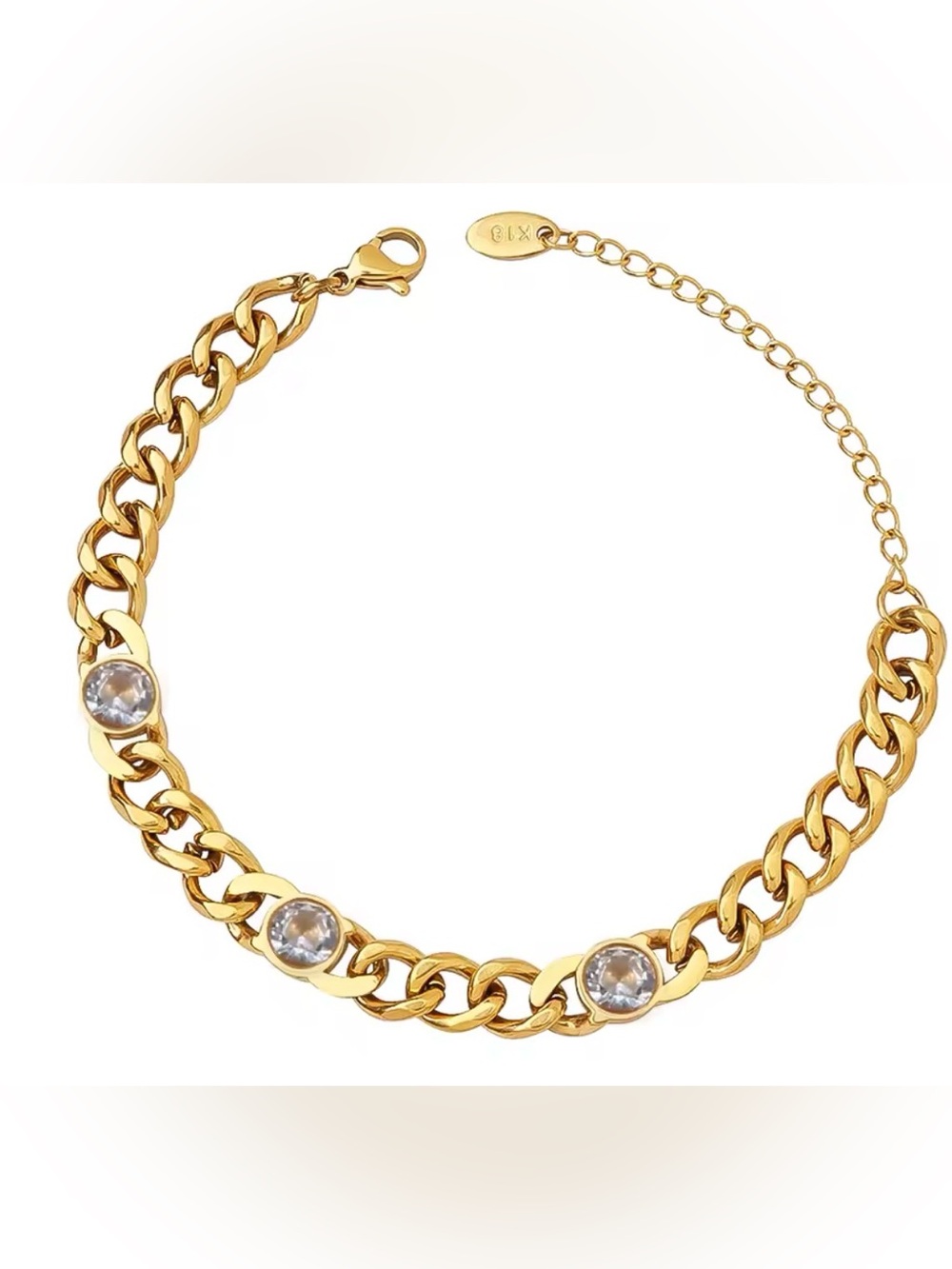 Stainless Steel Cuban Chain Clear Cubic Zirconia Bracelet